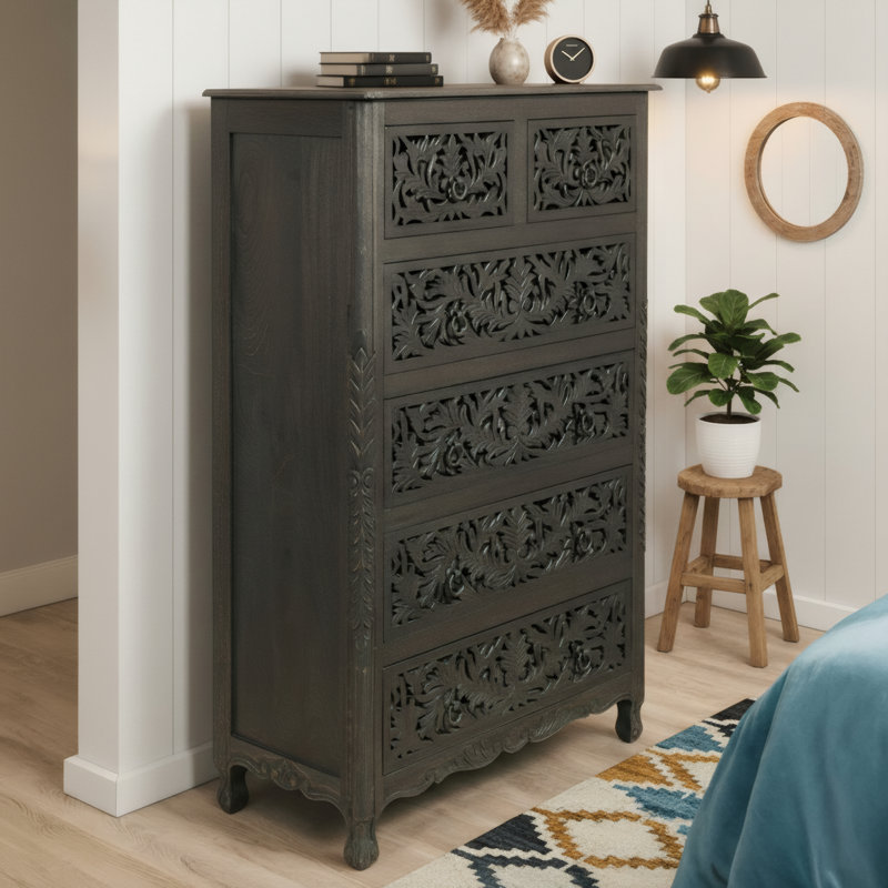 Commode 6 tiroirs Harleen, Noir