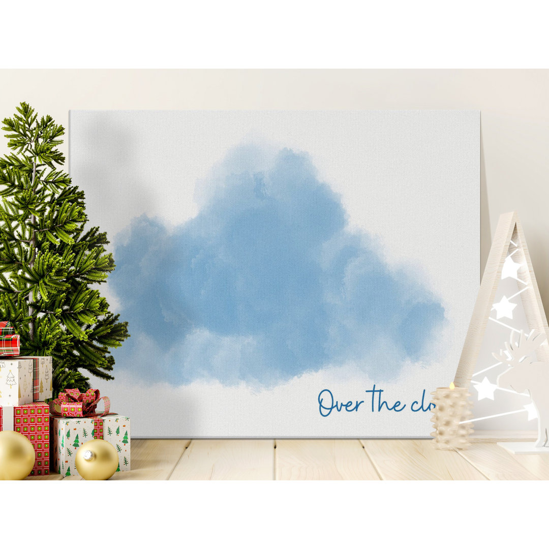 Blue Cloud Canvas Wall Art, 'Over the Clouds' Quote Nursery Decor, Dreamy Watercolor Sky Baby Room Gift