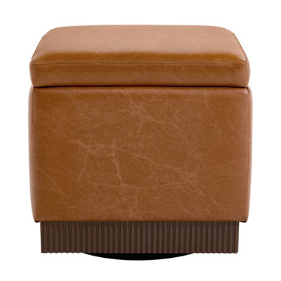 18.5"W Storage Ottoman With 360° Swivel Base Acacia Wood Frame Fully Assembled
