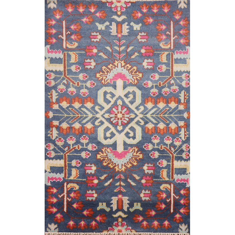 Tapis indien fait à la main bleu Ziegler 3 x 5