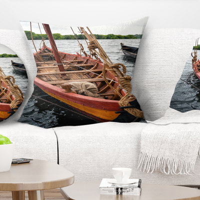 Wooden Boat Seascape Pillow