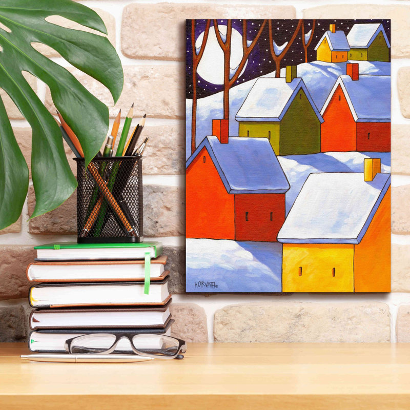 «Hillside Winter Night» par Cathy Horvath-Buchanan, art mural sur toile, H 16 po x l 12 po x P 0,75 po