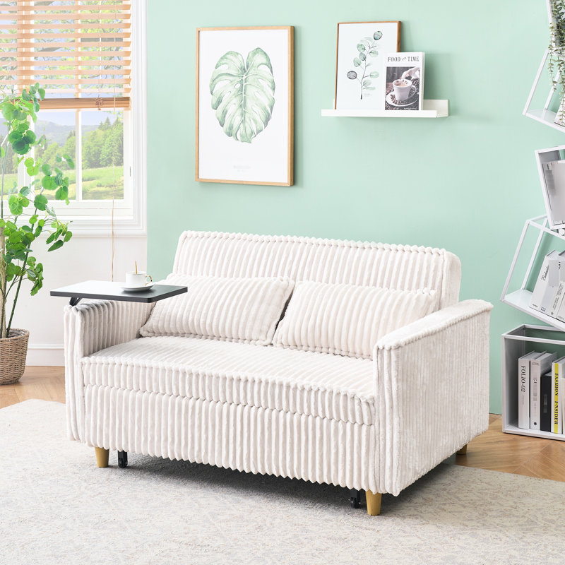 Velours côtelé beige avec lit, plateau de table mobile et 2 sièges pour soirées cinéma, divertissement de 105,79 lb, Beige