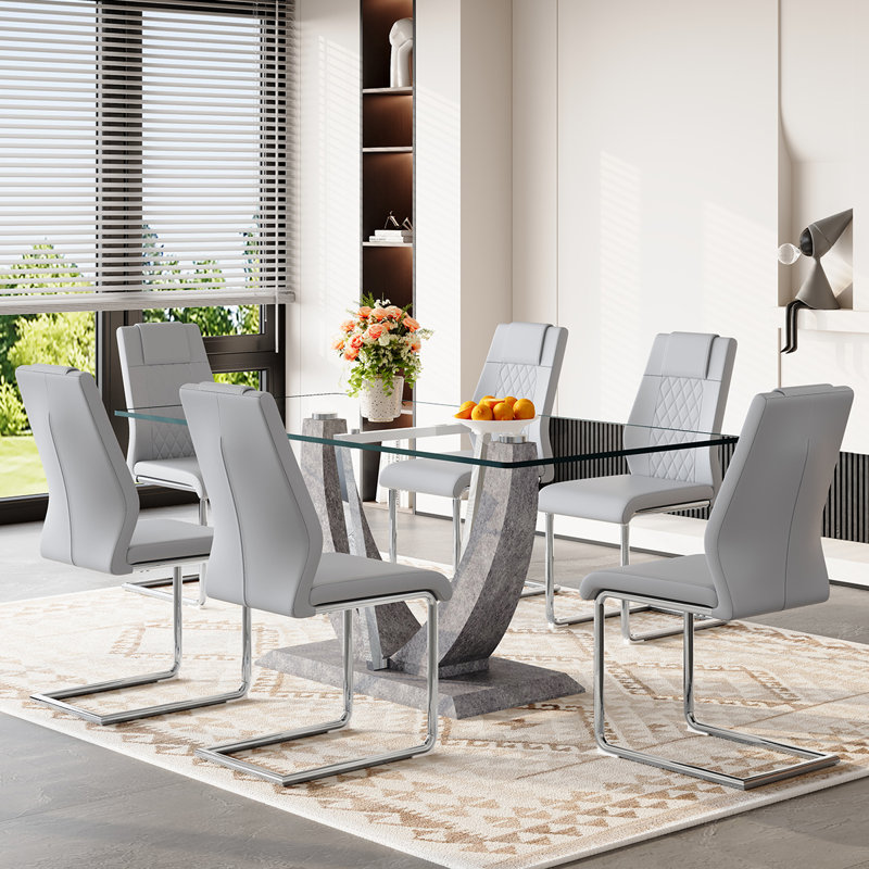 Ensemble de table de salle à manger moderne, table de salle à manger rectangulaire avec chaises, 7 pièces : table, 6 chaises