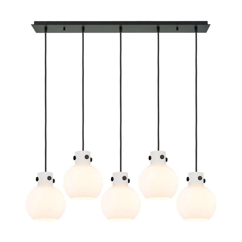 Luminaire suspendu sphère 5 lumières Amrith, Blanc, Noir mat