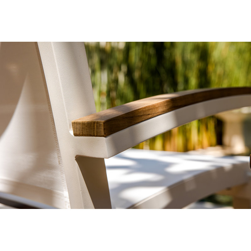 Tribeca Aluminum Teak Sling Stacking Lounge Chair, White/Brown