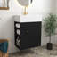 Meuble-lavabo noir en panneau de fibres à densité moyenne de 20 po avec lavabo en céramique, porte à motif de losanges, poignée dorée et tablettes de rangement latérales avec barre à serviettes-406380544