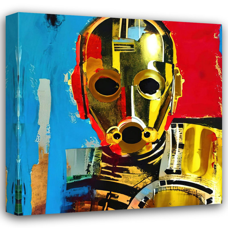 «C3PO Four» par Stephen Chambers - peinture sur toile tendue, H 15 po x l 15 po x P 1,5 po