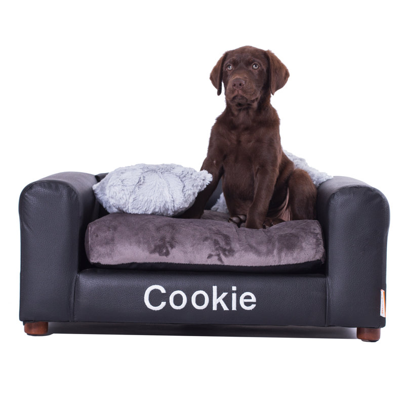 Canapé pour chien en similicuir Yucatan, Petit (H 12 po x l 28 po x P 20 po), Gris anthracite, Oui