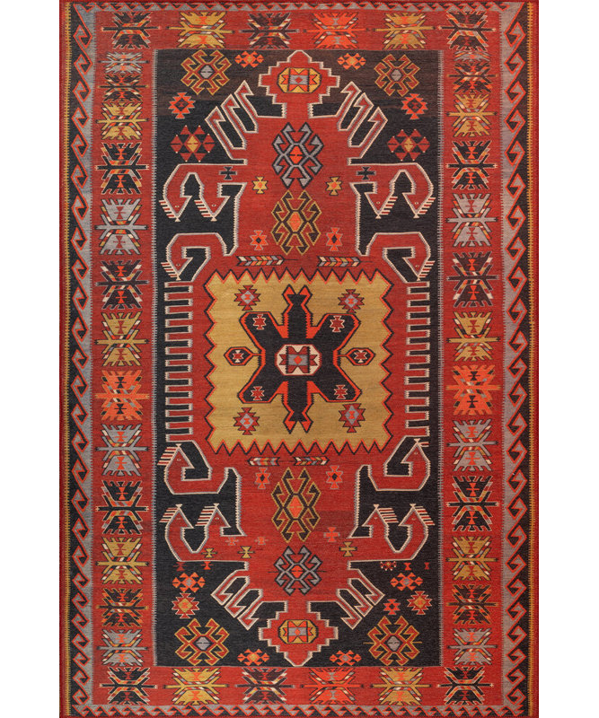 Tapis rouge marocain décoratif tissé, Rectangle 5 pi x 7 pi 6 po