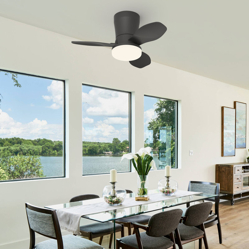 65cm 3-Blade Dimmable LED Ceiling Fan with Light Kit and Remote Control, Black, Black