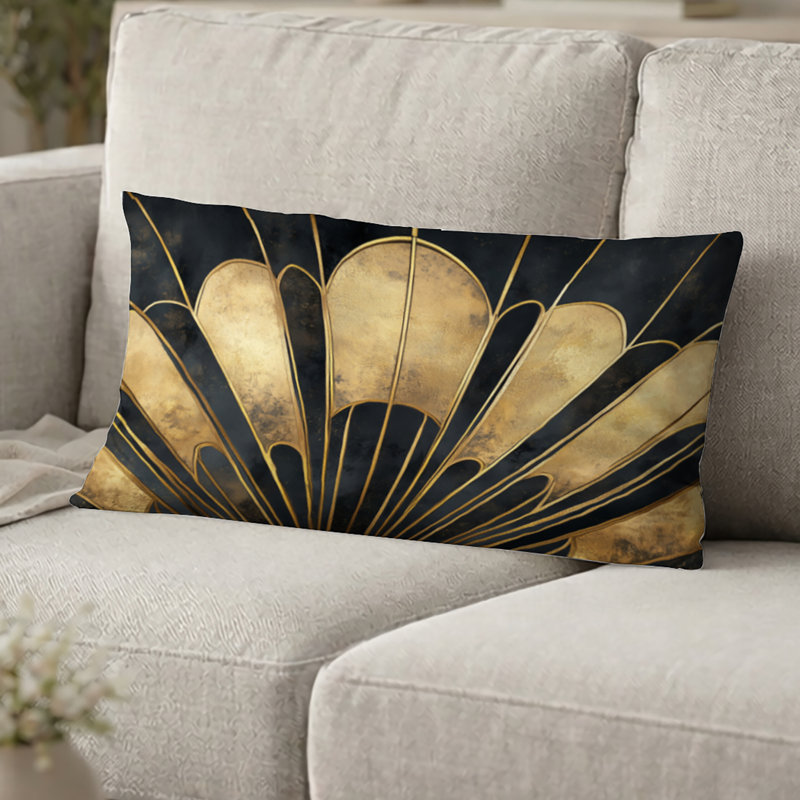 Coussin décoratif géométrique à motif d'éventail doré - Coussin à motifs géométriques, H 12 po x l 20 po