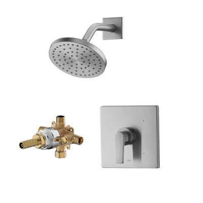 Dean Collection Shower Trim Only: 6" Round Shower Head, Single Handle Set & Rough-in Valve Included - Brushed Nickel