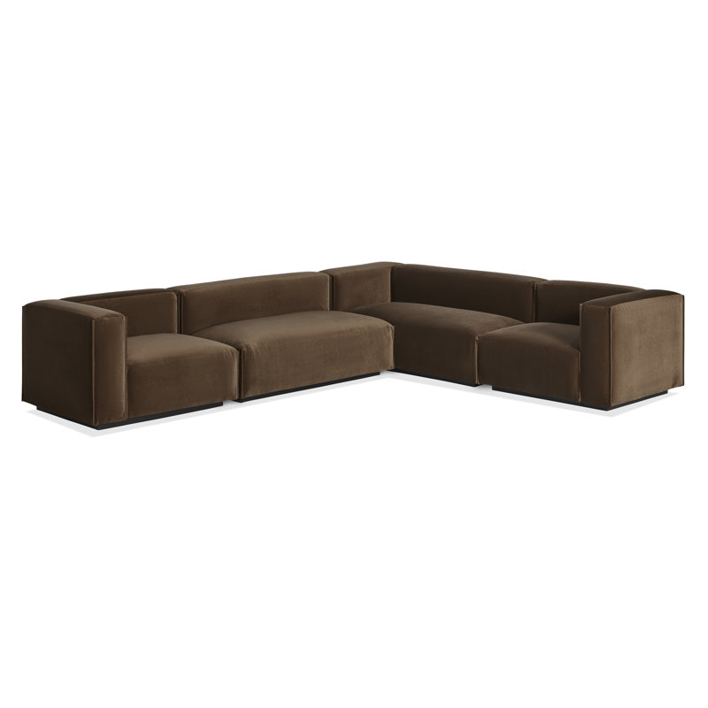 Cleon Modular Sectional, Coffee Velvet Polyester Blend, Right Hand Facing