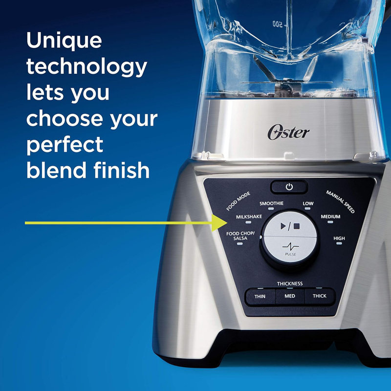 Mélangeur Oster Pro de 1200 watts avec réglages de sélection de texture, pot Tritan de 8 tasses et 2 tasses Blend-n-go, lames à double sens, modes Smoothie, Shake et Salsa préprogrammés