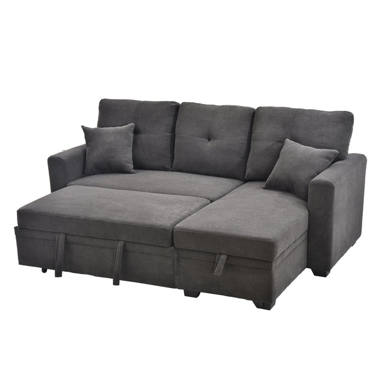 Canapé-lit modulaire convertible avec lit escamotable Mothen, Gris foncé - méridienne droite
