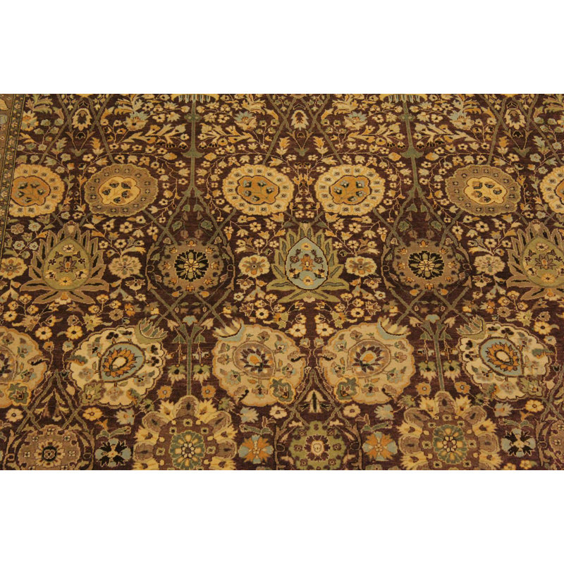 Tapis beige / brun en laine noué à la main 9 pi 1 po x 11 pi 11 po Abagail
