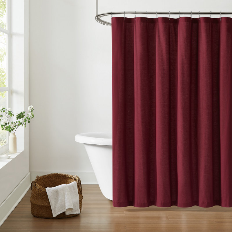 Ebern Designs Solid Cotton Percale Shower Curtain, Burgundy