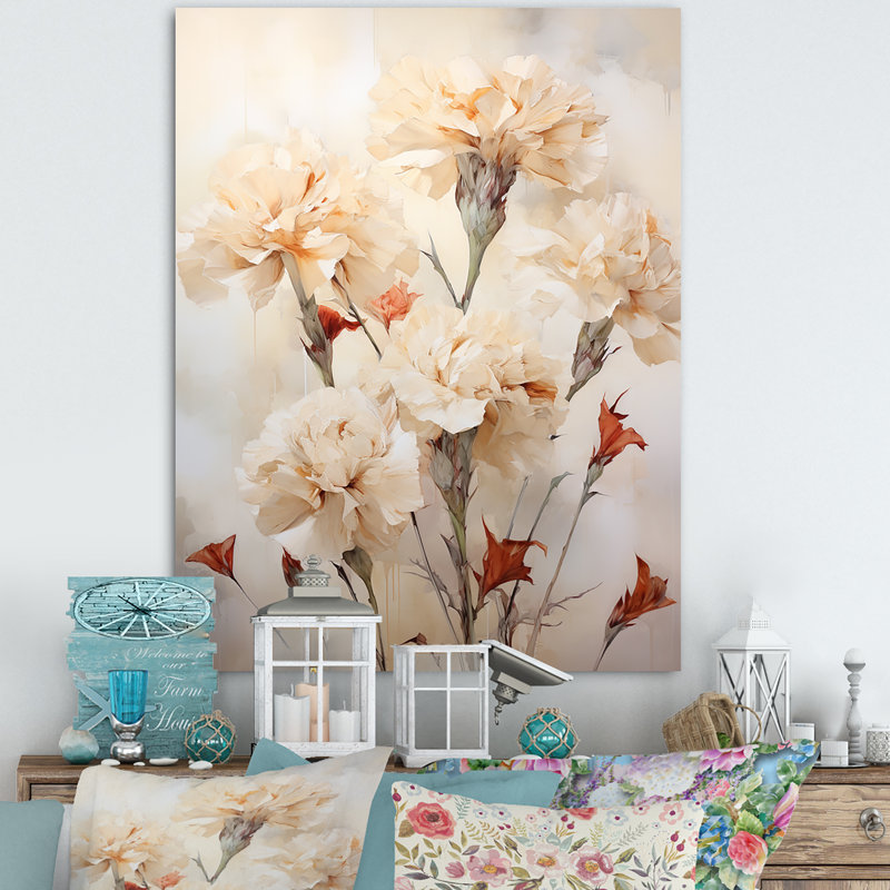 Minimalisme, œillets, bouquet I sur toile, Toile tendue, H 32 po x l 16 po x P 1 po