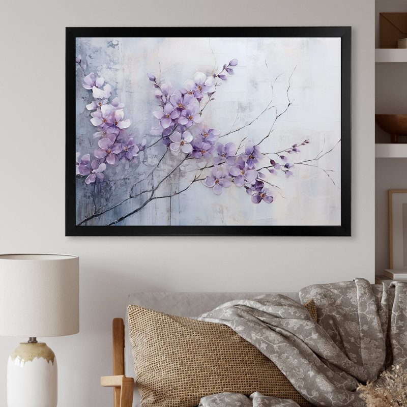 Art mural violet pour le salon, H 12 po x l 20 po x P 1 po, Cadre simple noir