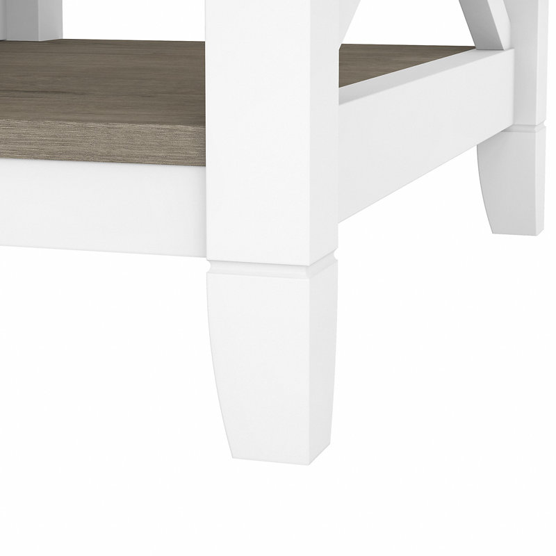 Table basse avec rangement Huckins, Plateau gris Shiplap / base blanc pur