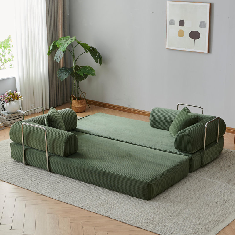 Canapé-lit en futon de 79 po avec 2 coussins pour lit futon convertible en velours côtelé 79 po - Aucun assemblage requis