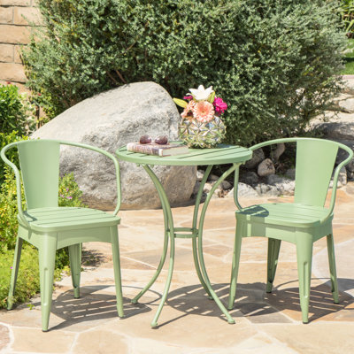 Bistro en fer pour l'extérieur, chaises et table de 20 po de large en métal, eau, 20 po de hauteur, siège en métal, fer 16,25 po