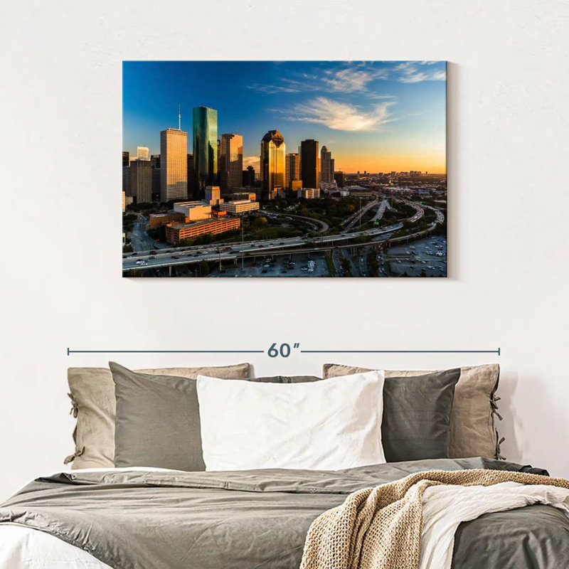Ravi Houston Skyline au coucher du soleil, H 30 po x l 45 po