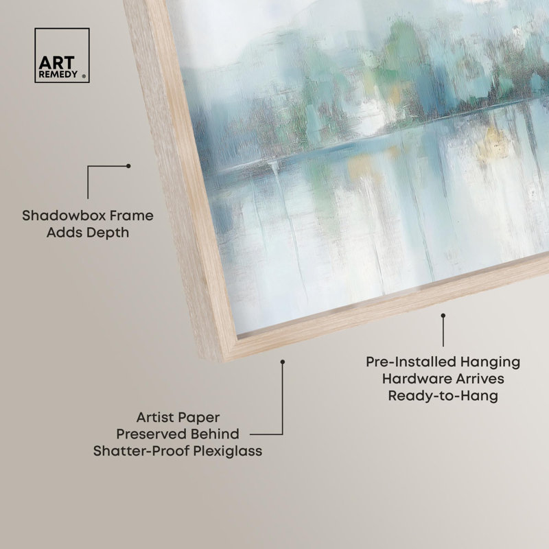 Miroir Aqua Dream II Shadowbox, impression murale sarcelle par Art Remedy, H 11 po x l 16 po, Crème, crème