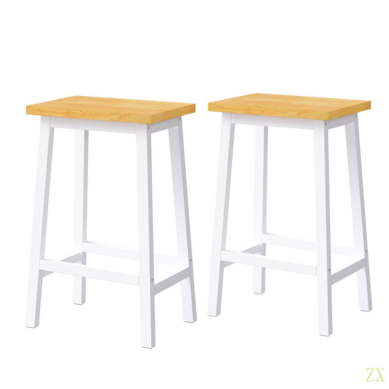 Solid Wood Bar Stools (Not Cheap Iron), 25.6" Tall Set Of 2 Bar Chairs, Kitchen Counter Stools With Footrests, Farmhouse Stools For Dining Room, Kitchen, Counter