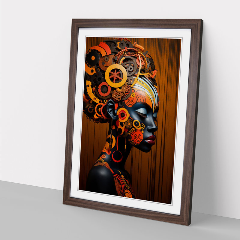 African Woman Neo-Plasticism No.2 - Framed Print, 34cm H x 25cm W x 2cm D, Walnut