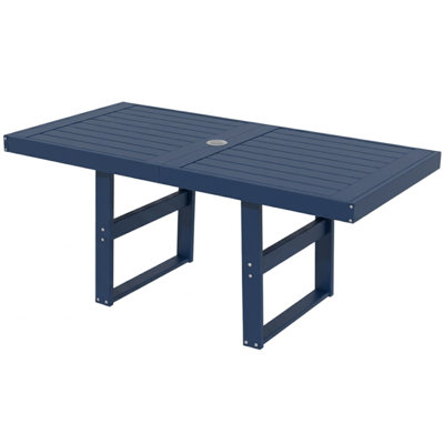 Table de salle à manger d'extérieur en PEHD, table de mobilier de patio pour 6 personnes avec trou pour parasol