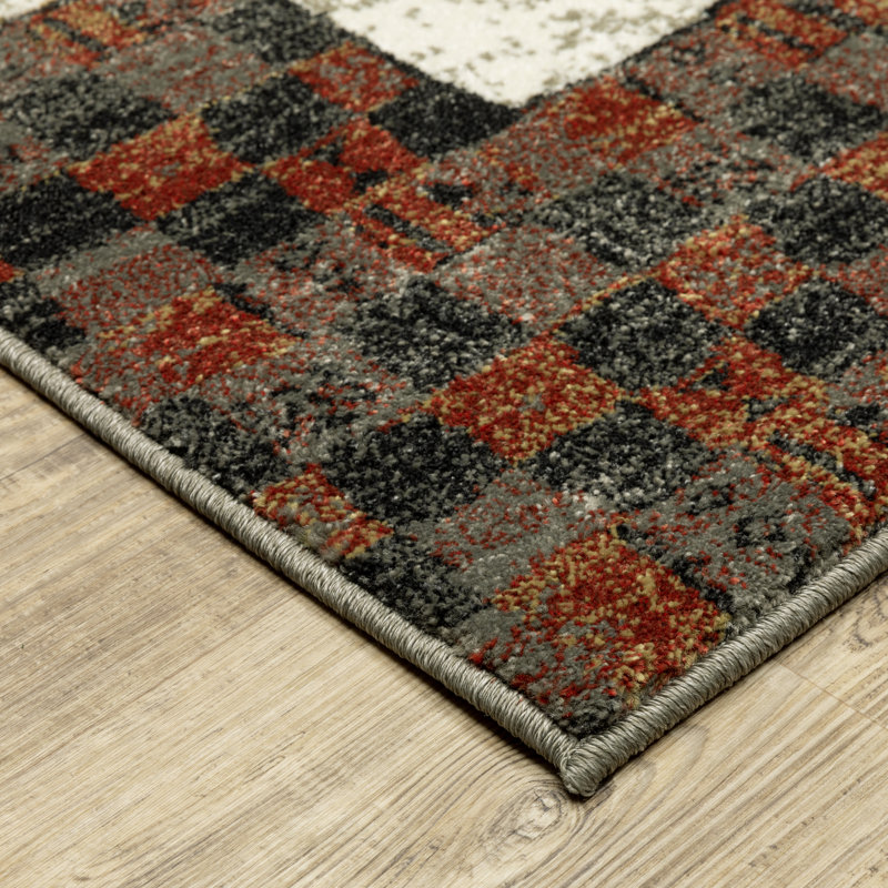 Tapis abstrait en polypropylène tissé à la machine en brun, Rectangle 9 pi 10 po x 12 pi 10 po