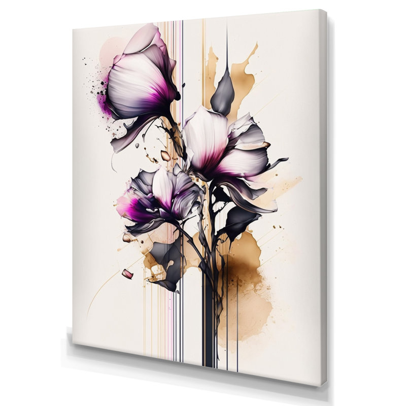 Fleur d'orchidée rose sur fond abstrait I - impression sur toile, H 32 po x l 16 po x P 1 po, Toile tendue