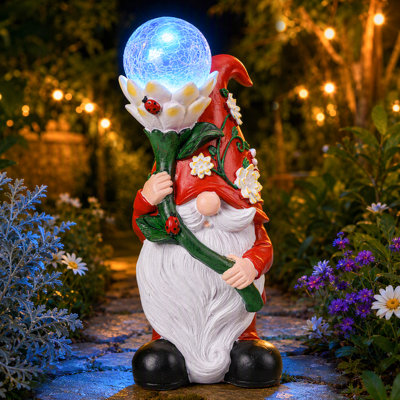 Statuette de jardin nain de jardin solaire en forme de fleur avec abeille et coccinelle