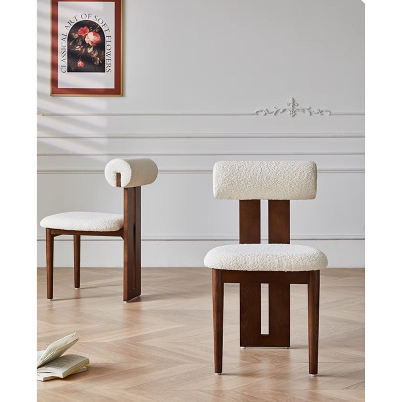 Robertson Polyester Upholstered Back Side Chair Dining Chair (Set of 2), Ivory, Brown