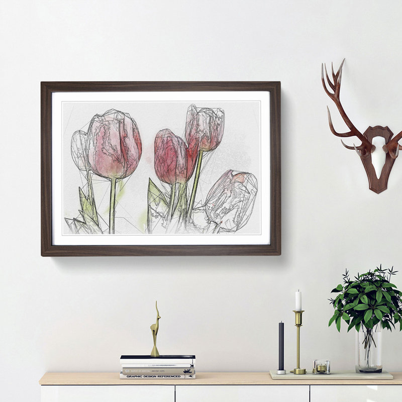 Beautiful Pink Tulips in Abstract - Picture Frame Graphic Art Print, Walnut Framed, 62cm H x 87cm W x 2cm D