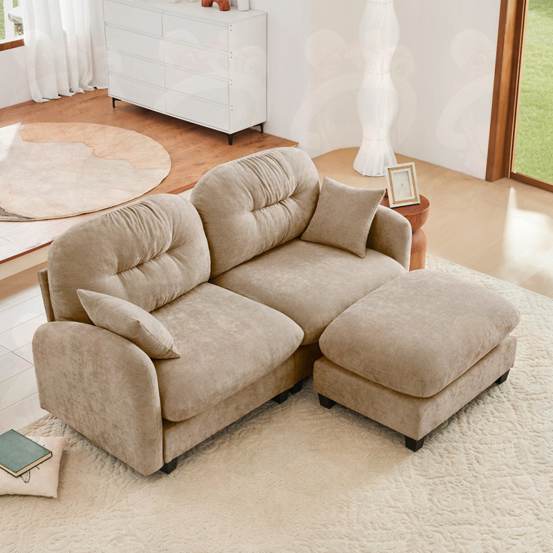 Tissu modulaire en chenille avec 1 repose-pieds et causeuse Cloud, Chameau