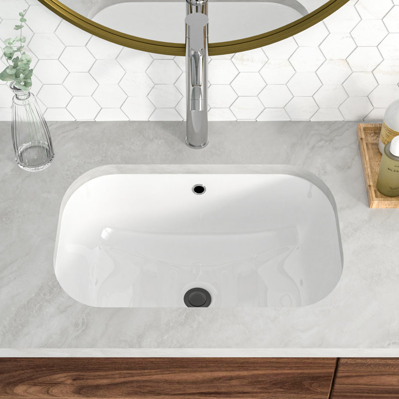 22"L x 15"W Undermount Ceramic Bathroom Sink Porcelain Rectangular Basin Sink with Overflow