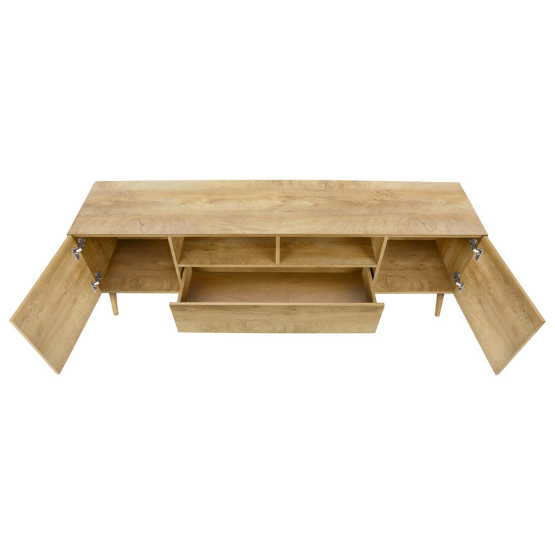 Meuble télé avec rangement, 72 po, stratifié noyer, support Mid-Century Flair, 72 po, rangement ouvert