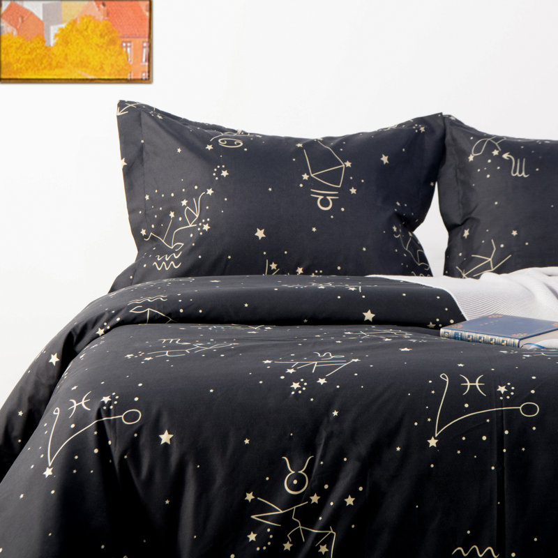 King Black Microfiber Constellation Duvet Cover Set