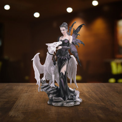 Gothic Fairy with White Dragon Figurine