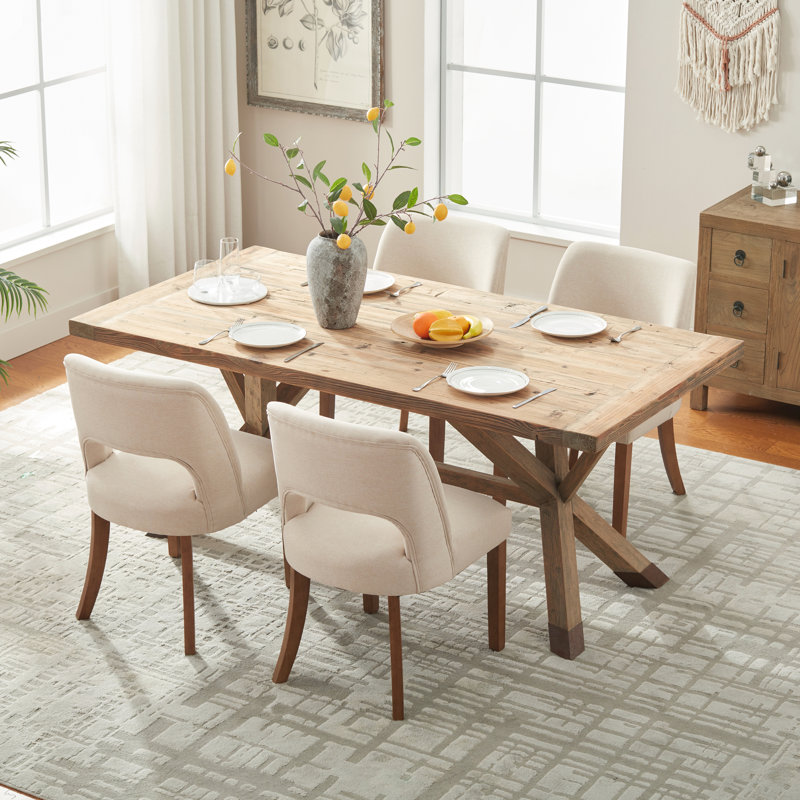 Ensemble de 4 chaises de salle à manger rembourrées, Polyester beige