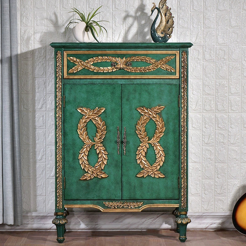 Banc de rangement pour chaussures en bois manufacturé vert
