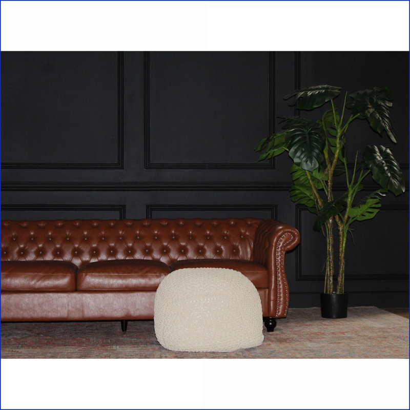Pouf, repose-pieds de chambre à coucher semi-arrondi 100% coton moderne - 21 x 21 x 18 | Beige | Coton, Beige