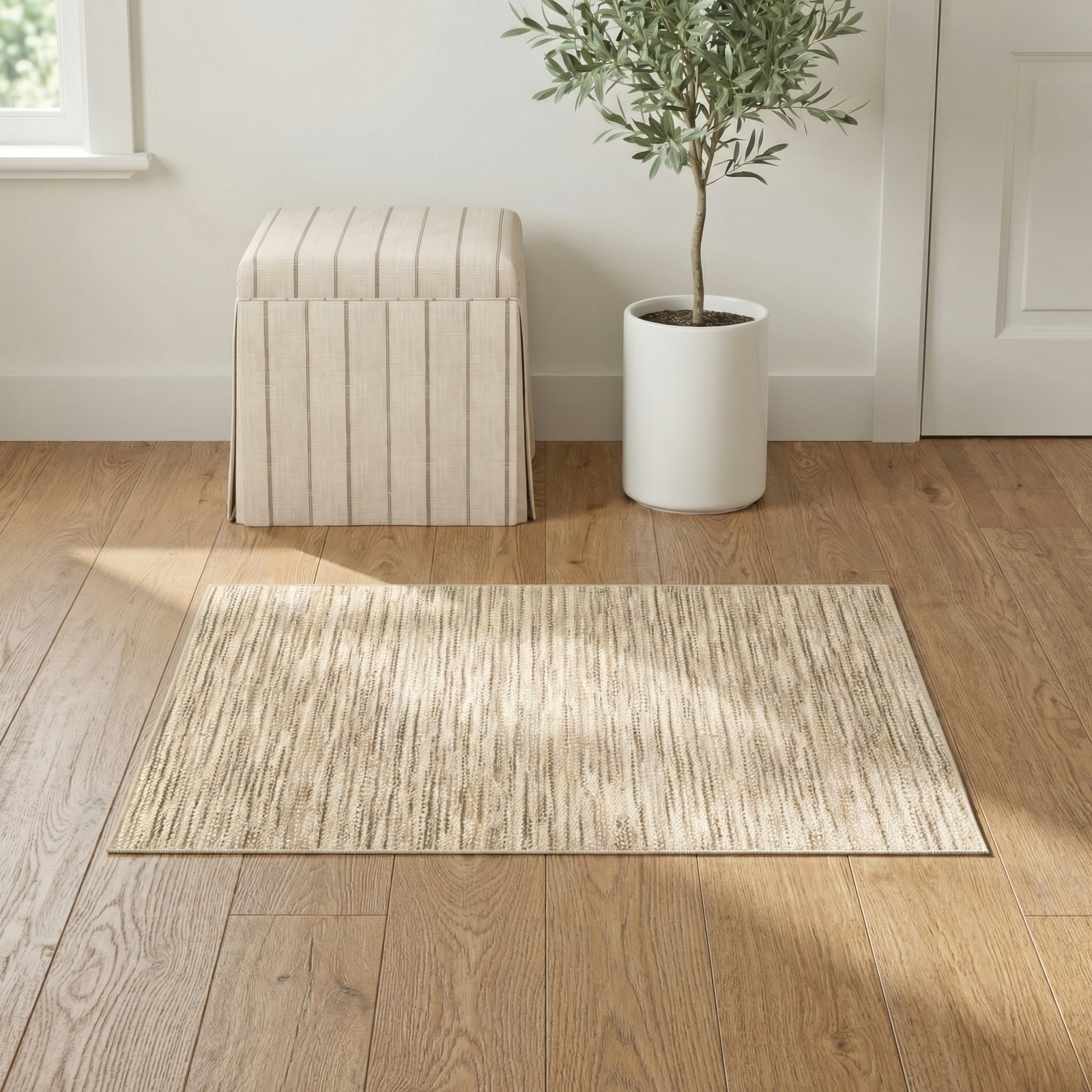 Clay Natural Machine Washable Striped Rug, Rectangle 2' x 3'