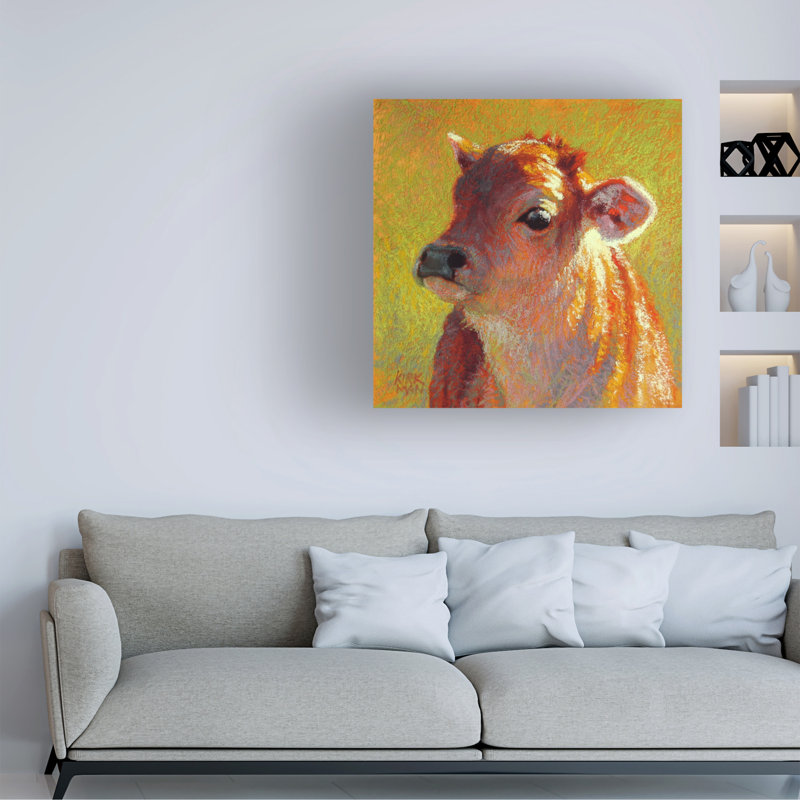 Art mural sur toile tendue - «Tiny Brown Calf» de Rita Kirkman pour décoration de salon, de chambre à coucher ou de bureau - 14 x 14