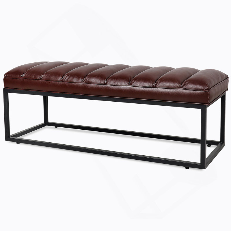 53.54" PU Leather Bench with Metal Frame, Dark Brown
