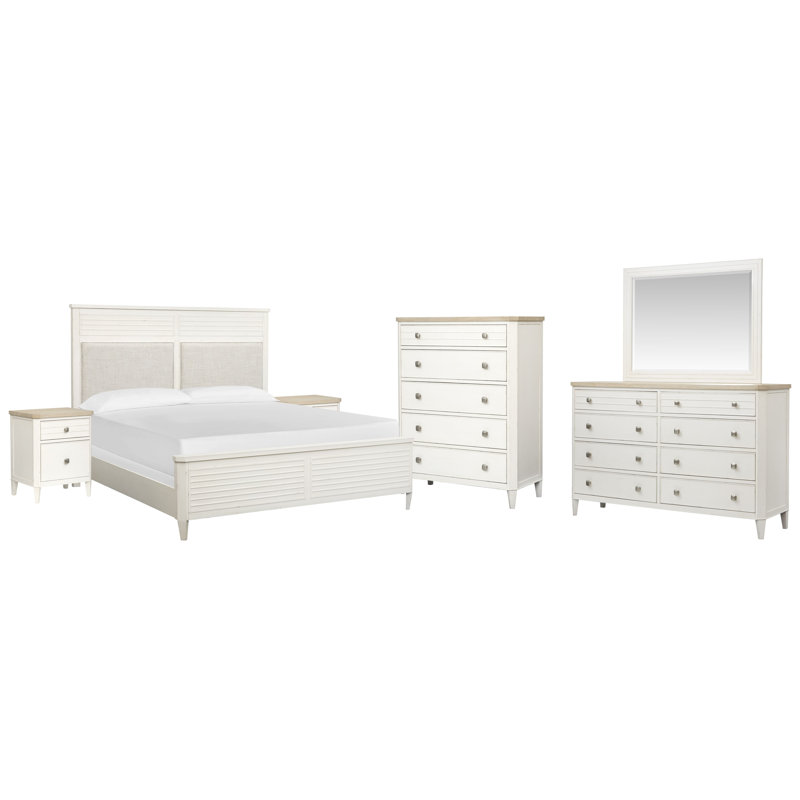 Très grand lit tapissier Giordano, 6 pièces: lit, 2 tables de chevet, commode, miroi, Très grand