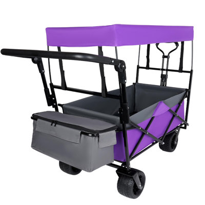 With Push Handle, 480Lbs Collapsible Wagon with Canopy, Wagon cart with 7" All-Terrain Wheels, Lightweight Foldable Wagon, Large Capacity for Camping